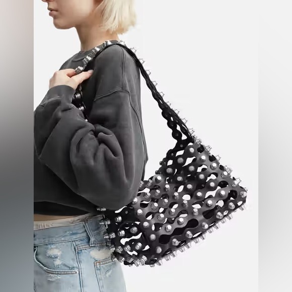 Alexander Wang Handbags - Alexander Wang Medium Rex Studded Leather Shoulder Bag Black